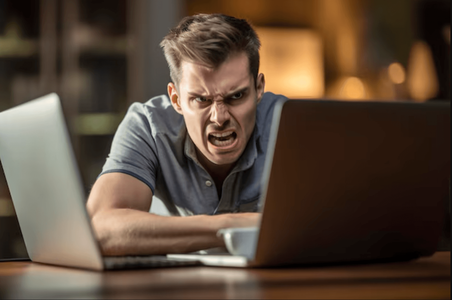 Angry person looking at computer